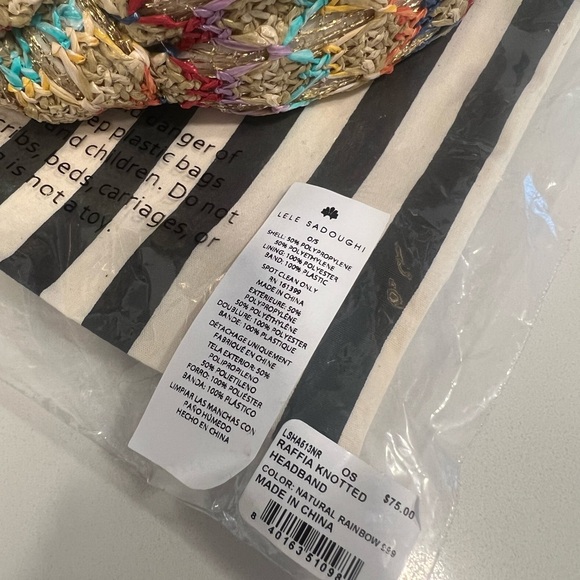 Lele Sadoughi knotted raffia rainbow natural headband NWT - Picture 4 of 8